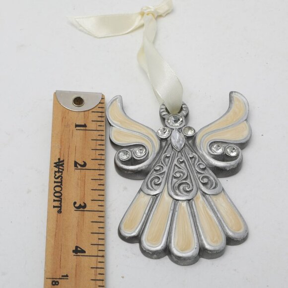 Enamelled Angel Tree Ornament Holidays Christmas Cream Silver Rhinestones - Picture 3 of 8